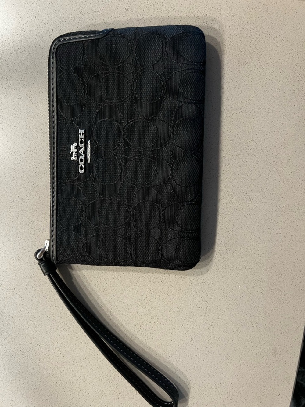 Coach Black Signature Zip Wristlet with Detachable Strap